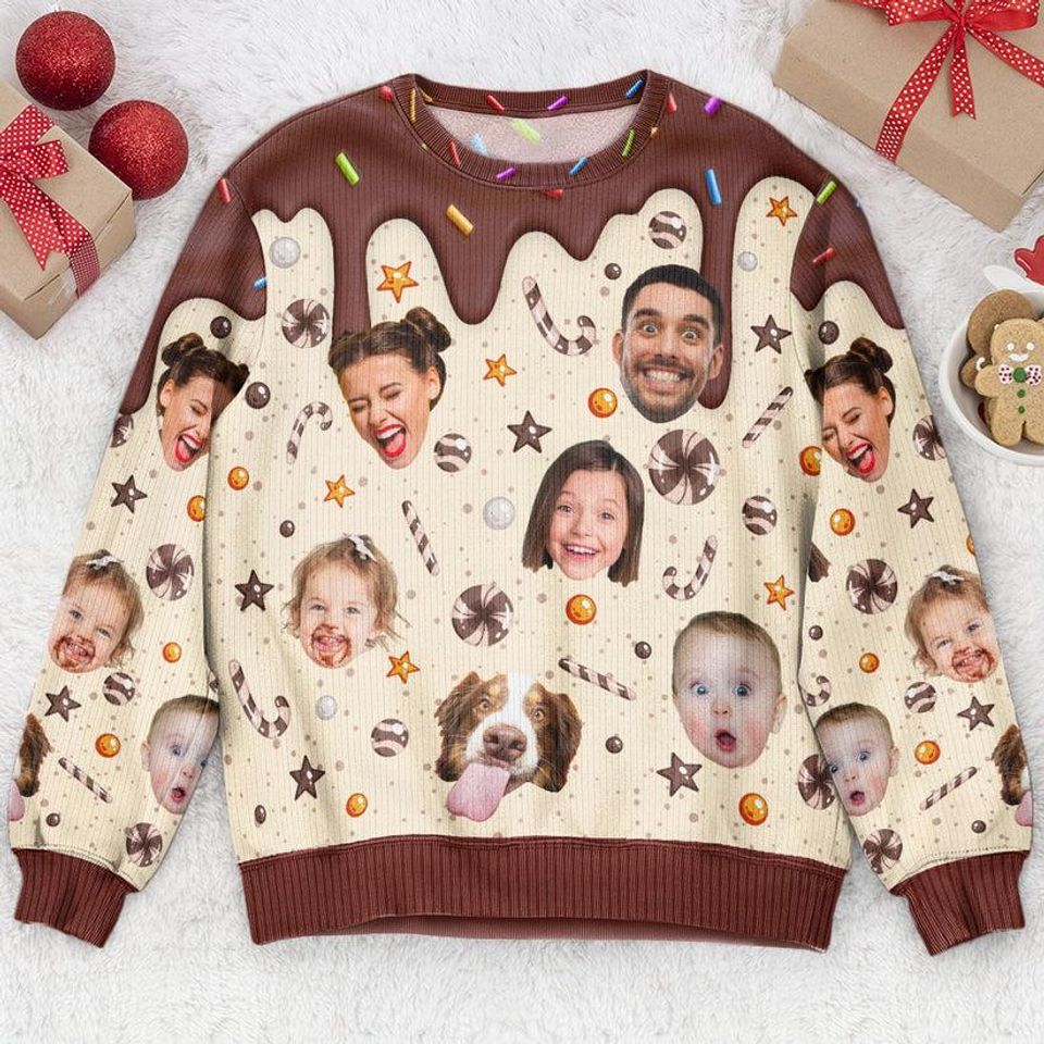 Personalized Photo Family Chocolate Ugly Sweater, Custom Face Christmas Chocolate Sweater,Christmas Party Gift