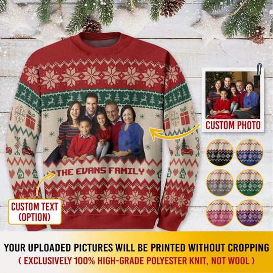 Personalized Photo Family Christmas Ugly Sweater, Custom Matching - Image 11