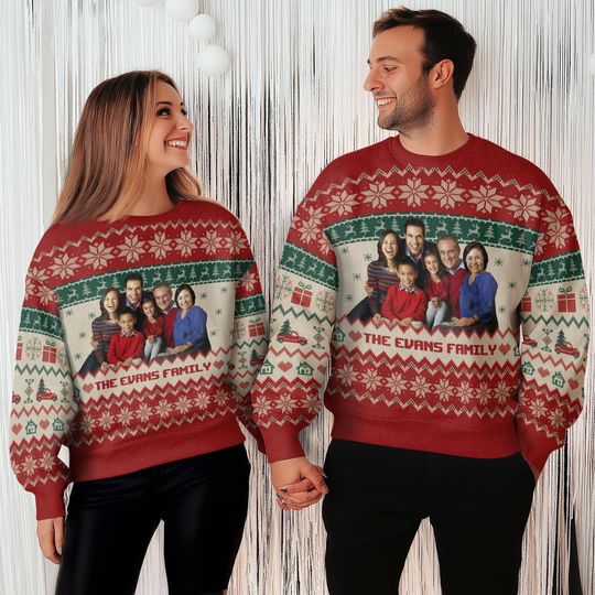 Personalized Photo Family Christmas Ugly Sweater, Custom Matching - Image 14