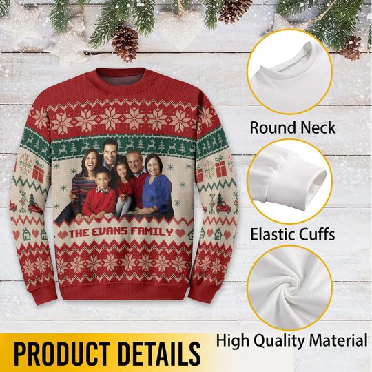 Personalized Photo Family Christmas Ugly Sweater, Custom Matching - Image 16