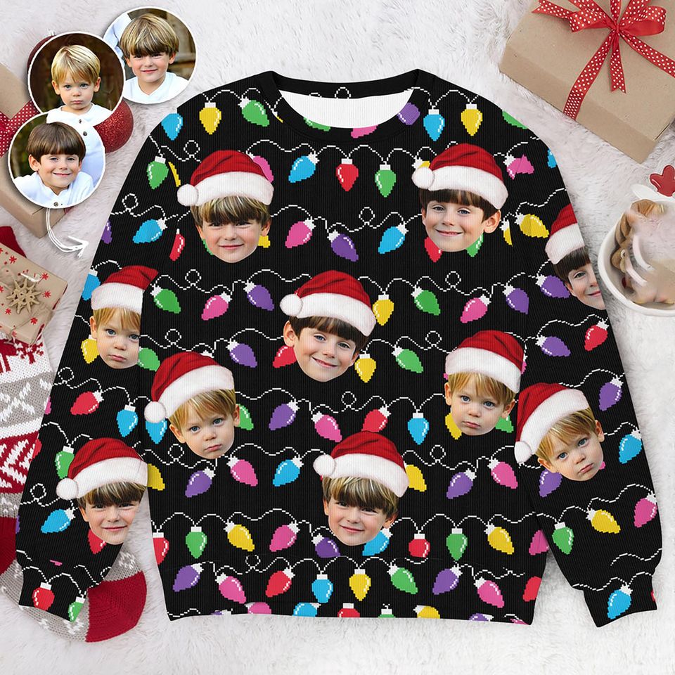 Personalized Photo Family Ugly Sweater, Custom Christmas Sweater Funny Xmas Leds