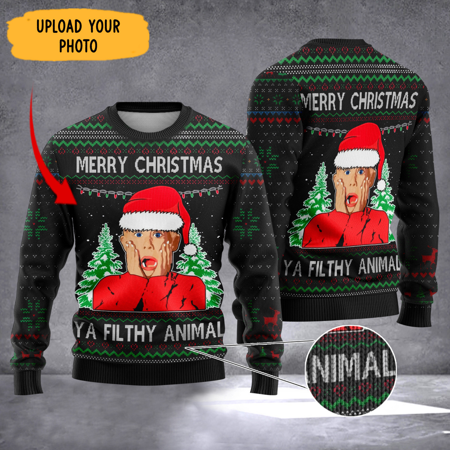 Personalized Photo Merry Christmas Ya Filthy Animal Ugly Christmas Sweater Custom Xmas Sweater