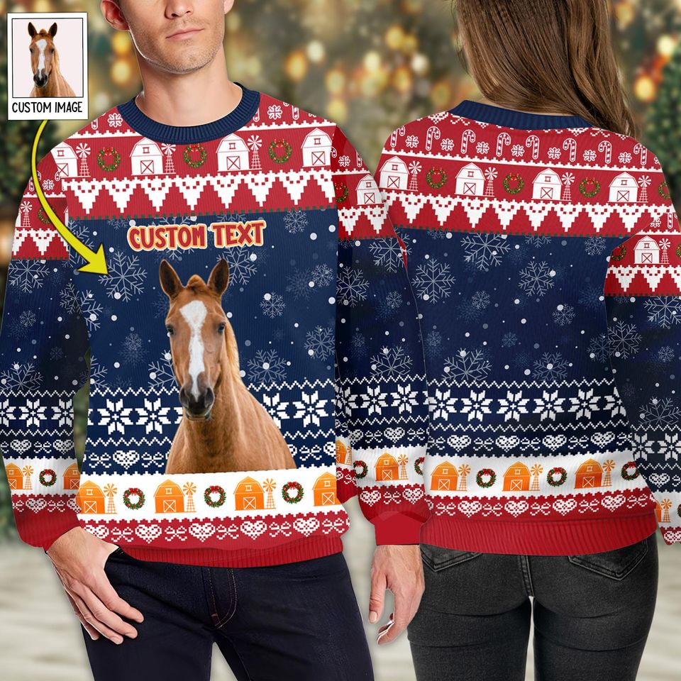 Personalized Photo Moo-Ey Ugly Christmas Sweater, Horse Christmas  Xmas Sweatshirt