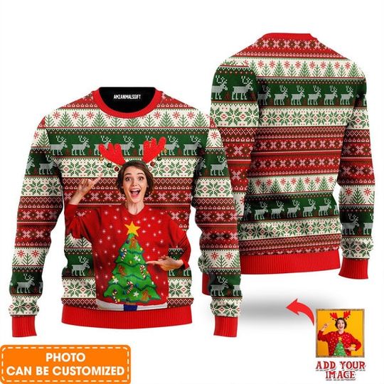 Personalized Photo Ugly Sweater, Custom Photo On Vintage Tacky Custom Ugly Sweater - Image 5