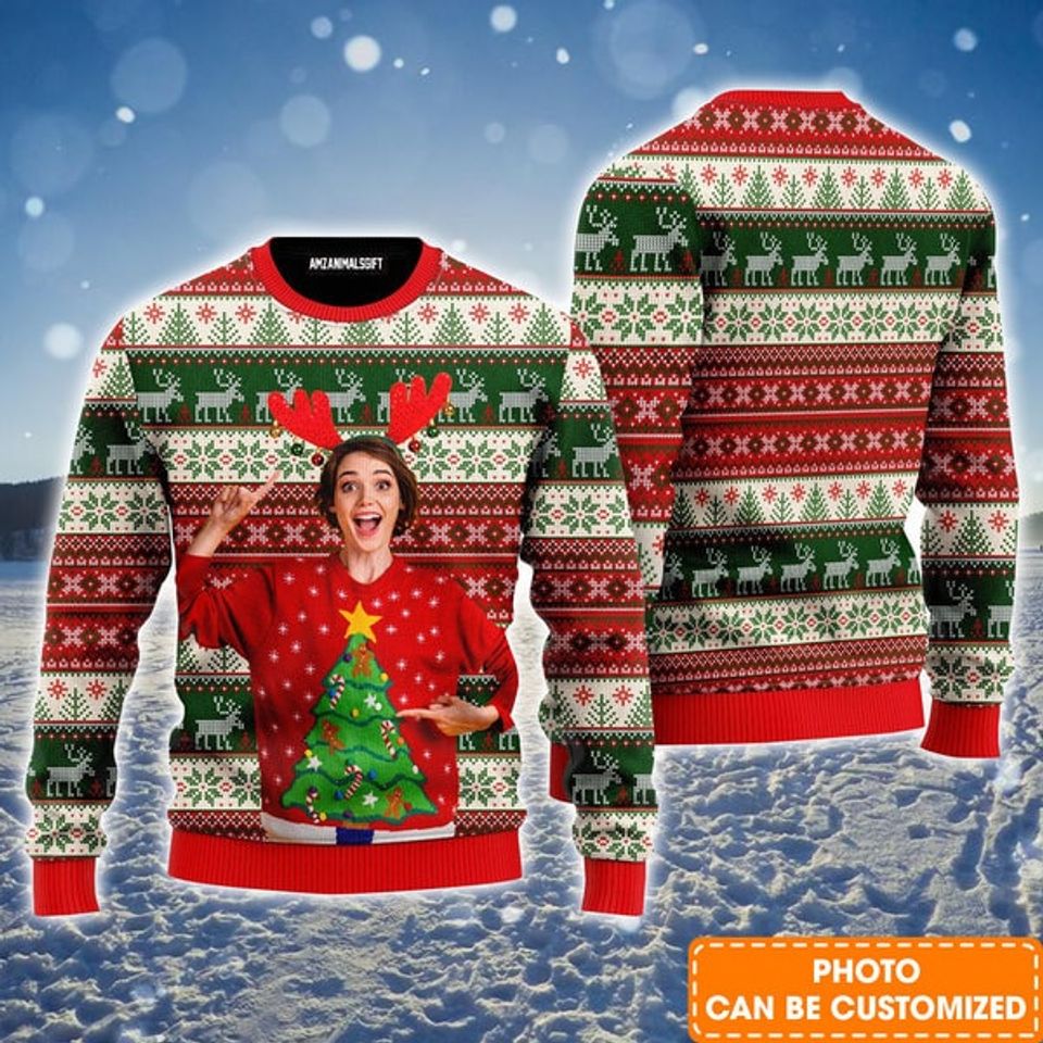 Personalized Photo Ugly Sweater, Custom Photo On Vintage Tacky Custom Ugly Sweater - Image 3