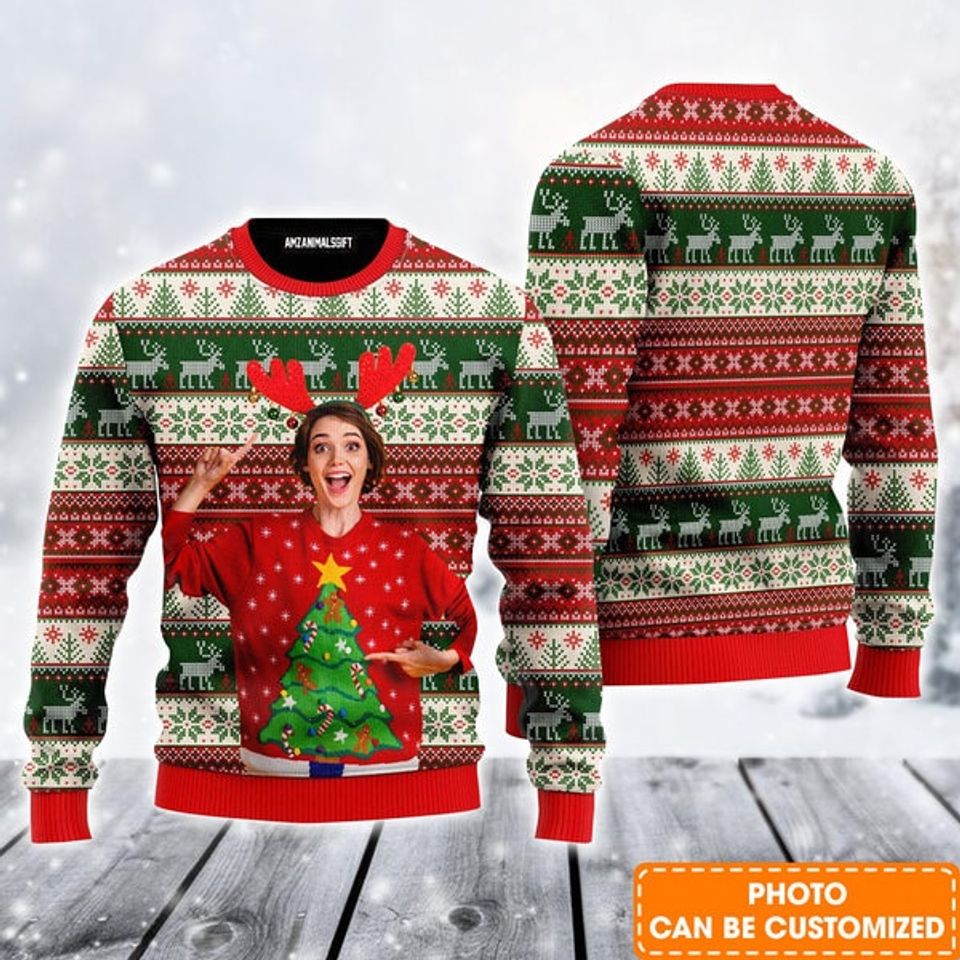 Personalized Photo Ugly Sweater, Custom Photo On Vintage Tacky Custom Ugly Sweater