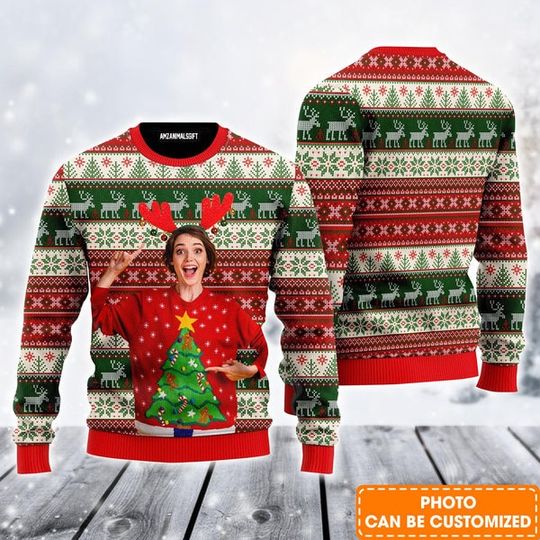 Personalized Photo Ugly Sweater, Custom Photo On Vintage Tacky Custom Ugly Sweater - Image 4
