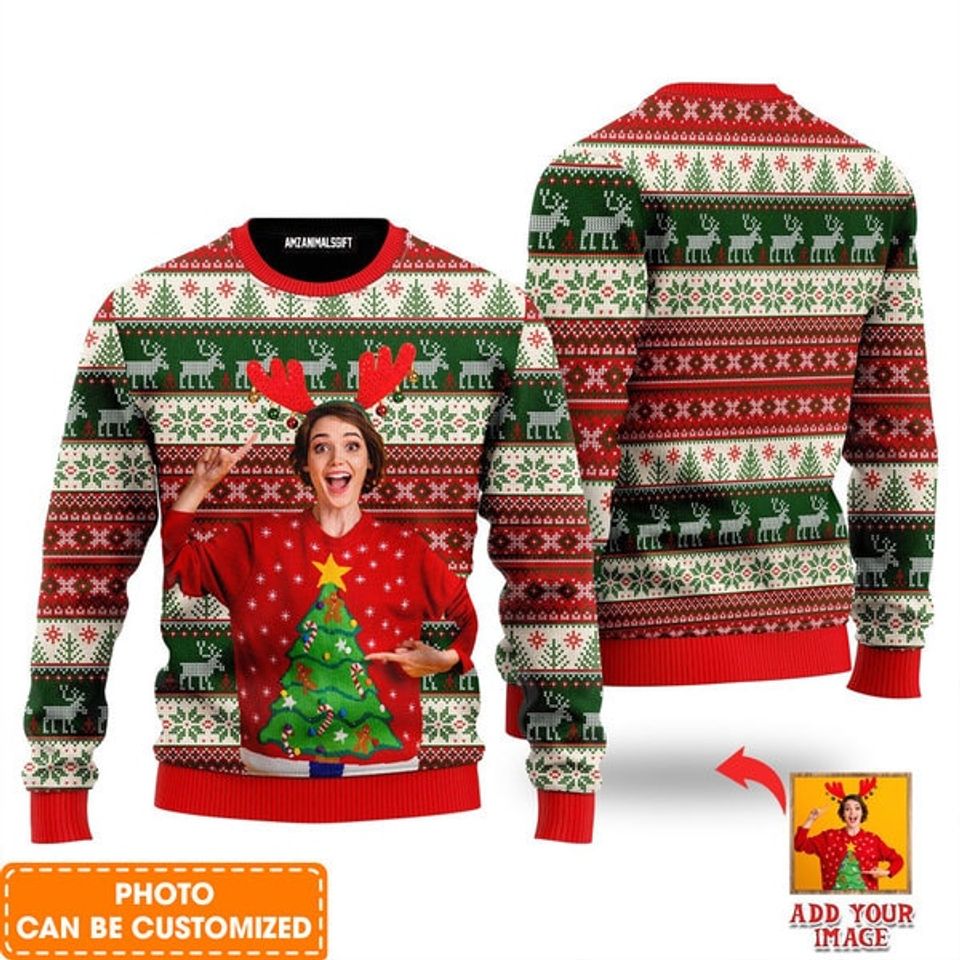 Personalized Photo Ugly Sweater, Custom Photo On Vintage Tacky Custom Ugly Sweater - Image 2