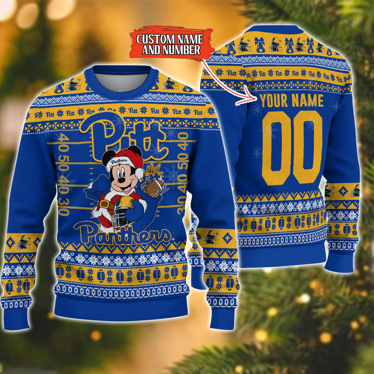 Personalized Pittsburgh Panthers Mickey Ugly Christmas Sweater Adult 3D Funny Matching for family