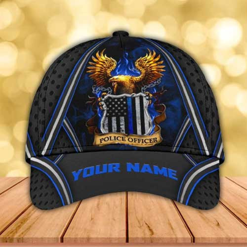 Personalized Police Badge Cap, Police Officer Hat for Police Birthday Gift 3D Baseball Cap Trucker Hats Custom Hats Gifts For Men & Women