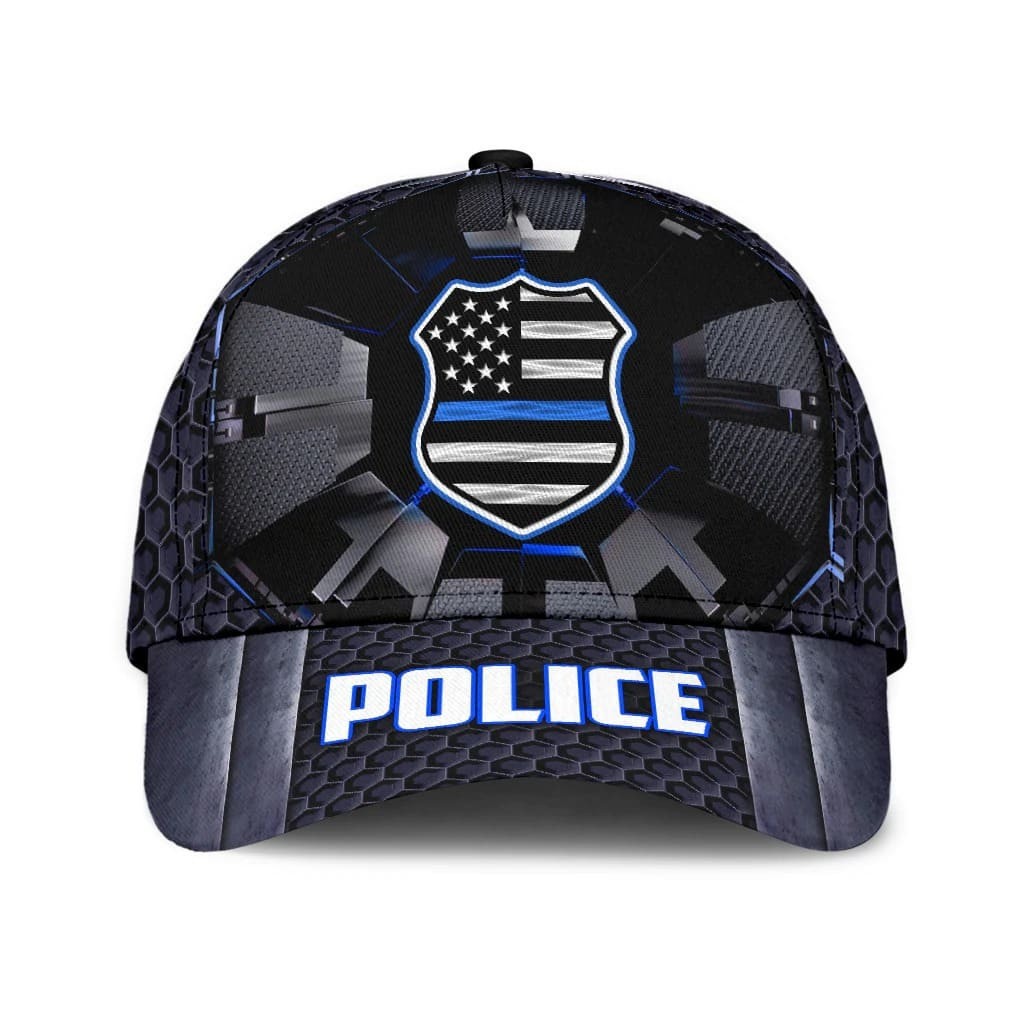 Personalized Police Badge Cap, Police Officer Hat for Police Birthday Gift 3D Baseball Cap Trucker Hats Custom Hats Gifts For Men & Women