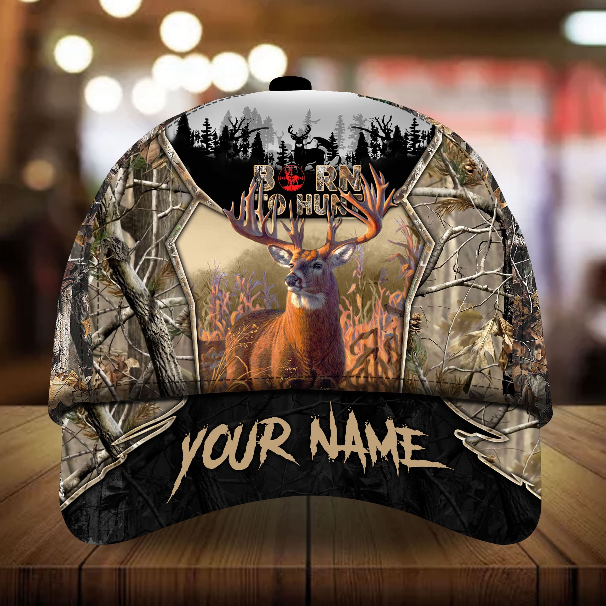 Personalized Premium Born To Hunt Cap, Deer Hunting Multicolor Trucker Hats Custom Hats Gifts For Men & Women