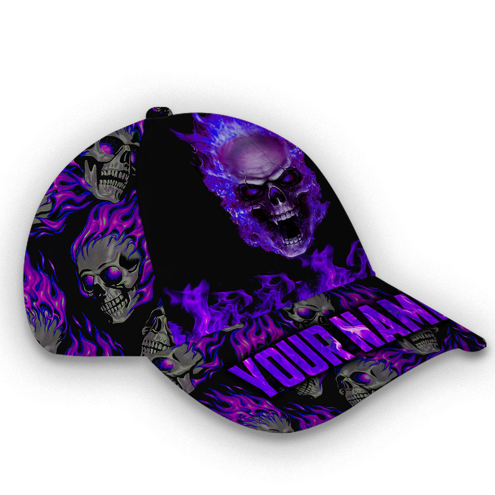 Personalized Purple Fire Skull Hat Classic Cap Trucker Hats Custom Hats Gifts For Men & Women