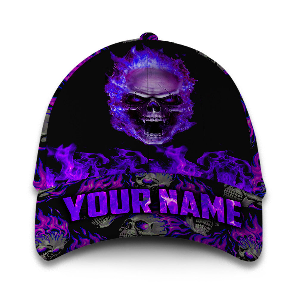 Personalized Purple Fire Skull Hat Classic Cap Trucker Hats Custom Hats Gifts For Men & Women
