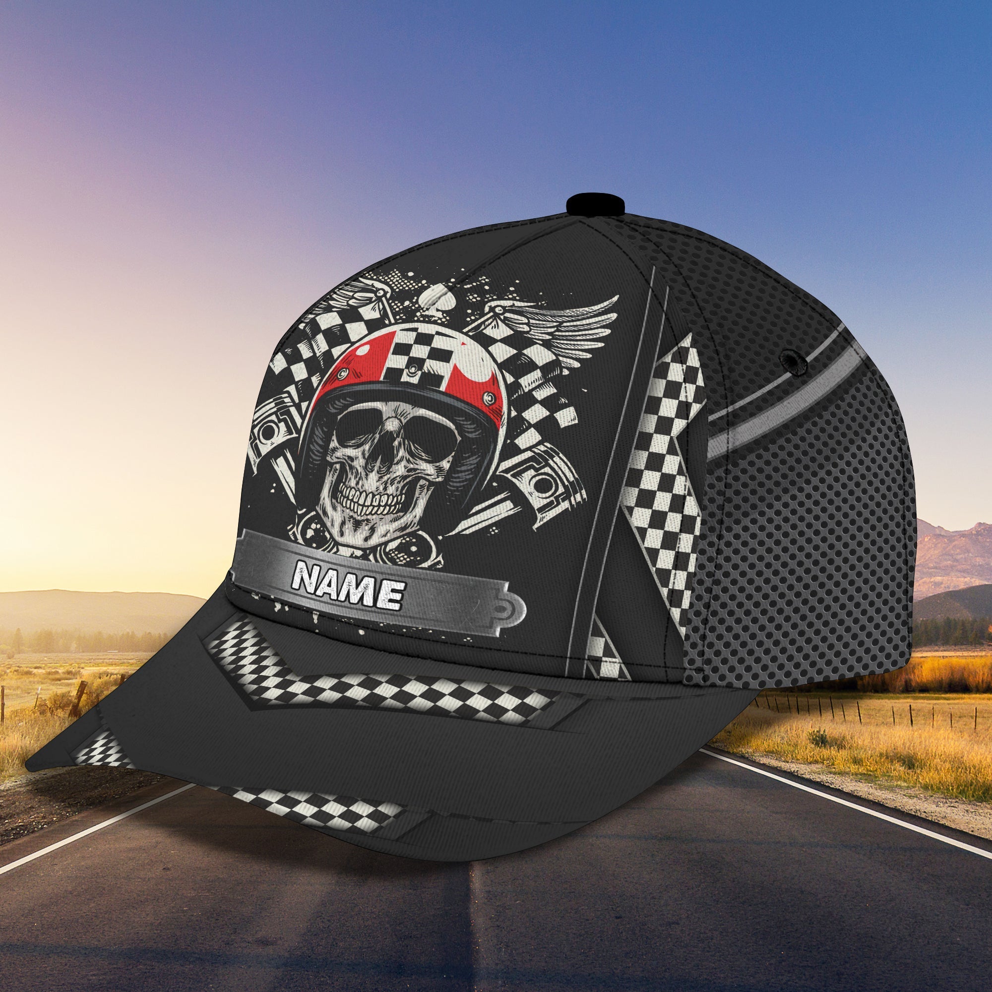 Personalized Racing American Classic Cap Hat, Skull Racer Cap Hat, Cool Racing Cap Hat Trucker Hats Custom Hats Gifts For Men & Women