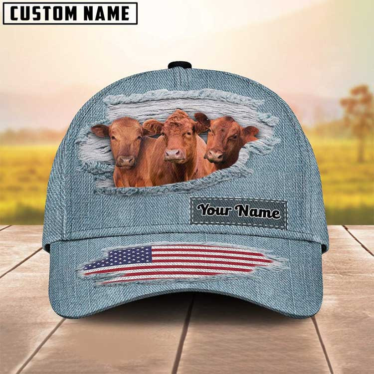 Personalized Red Angus Cattle Hat for Farmer, Custom Name 3D Farmhouse Classic Cap Trucker Hats Custom Hats Gifts For Men & Women