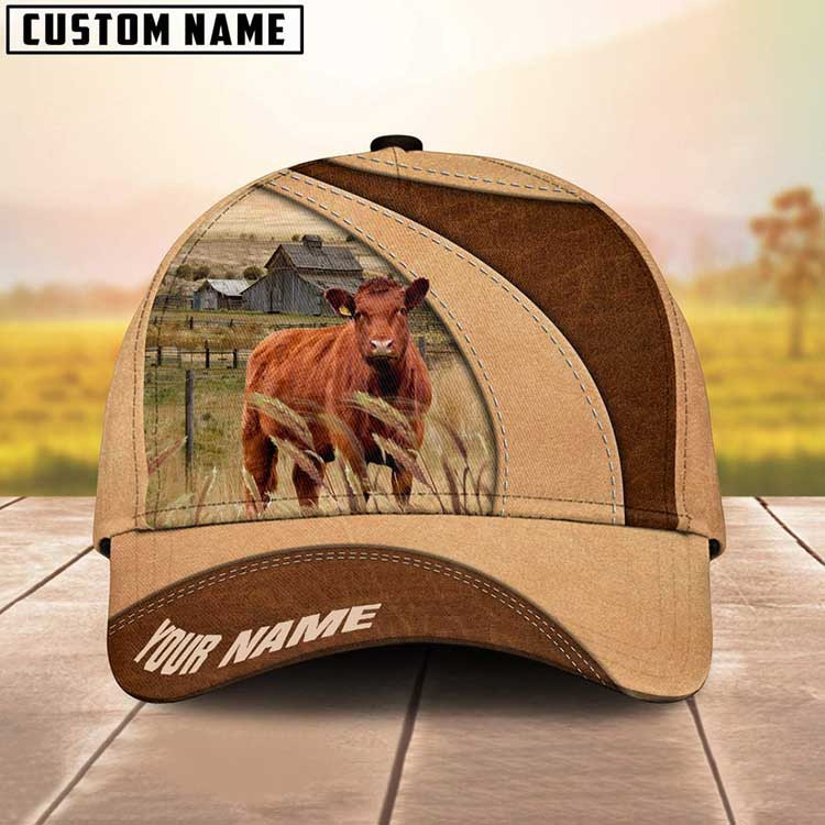 Personalized Red Angus Cattle Hat for Farmer, Custom Name 3D Farmhouse Classic Cap Trucker Hats Custom Hats Gifts For Men & Women