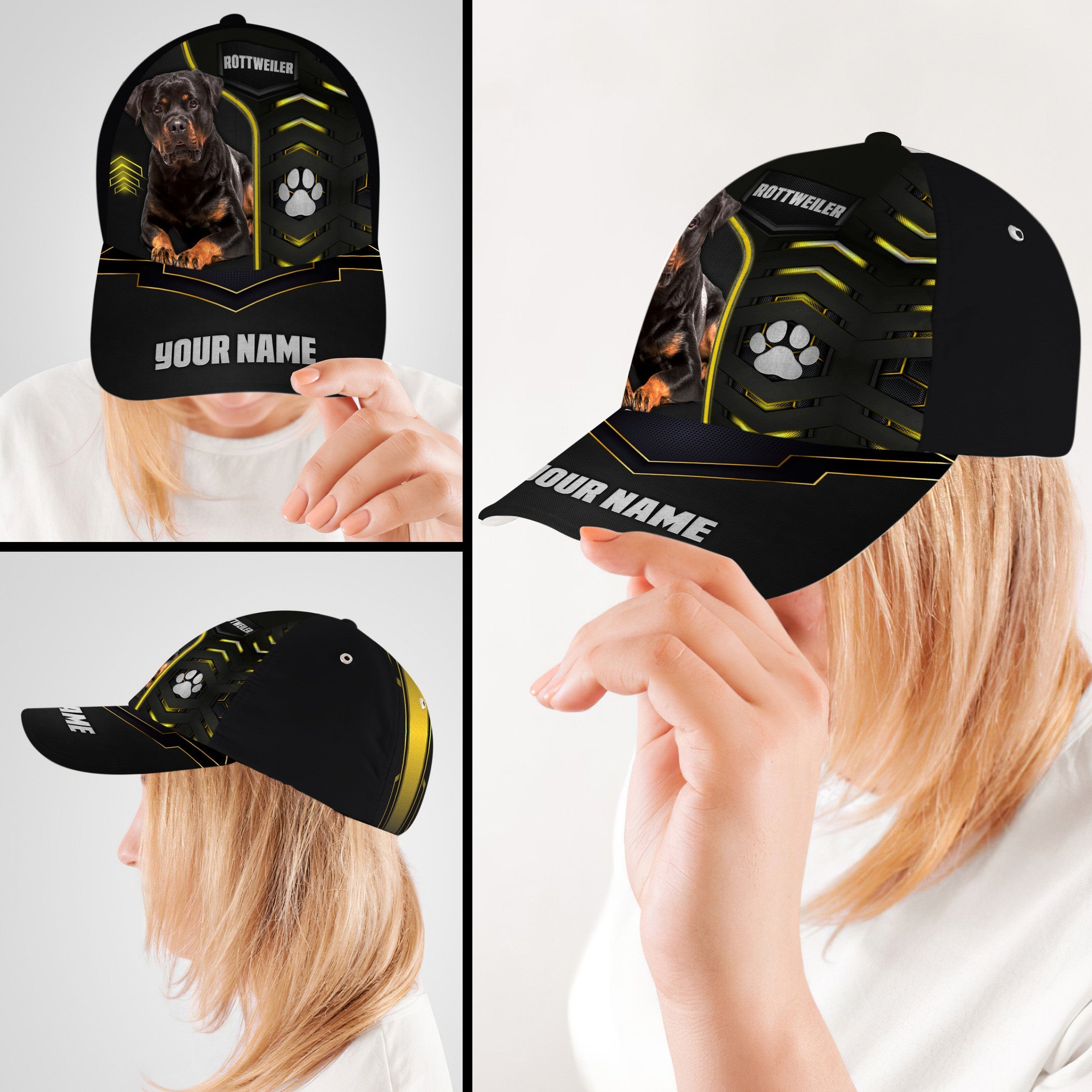 Personalized Rottweiler Dog Dark Hat Classic Cap Trucker Hats Custom Hats Gifts For Men & Women