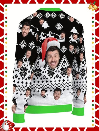 Personalized Santa Face & Snowflake Christmas Sweater – Custom Photo Holiday Sweatshirt - Image 10