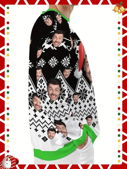 Personalized Santa Face & Snowflake Christmas Sweater – Custom Photo Holiday Sweatshirt - Image 9