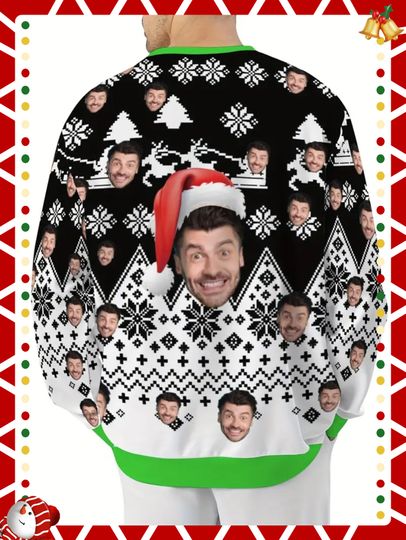 Personalized Santa Face & Snowflake Christmas Sweater – Custom Photo Holiday Sweatshirt - Image 8