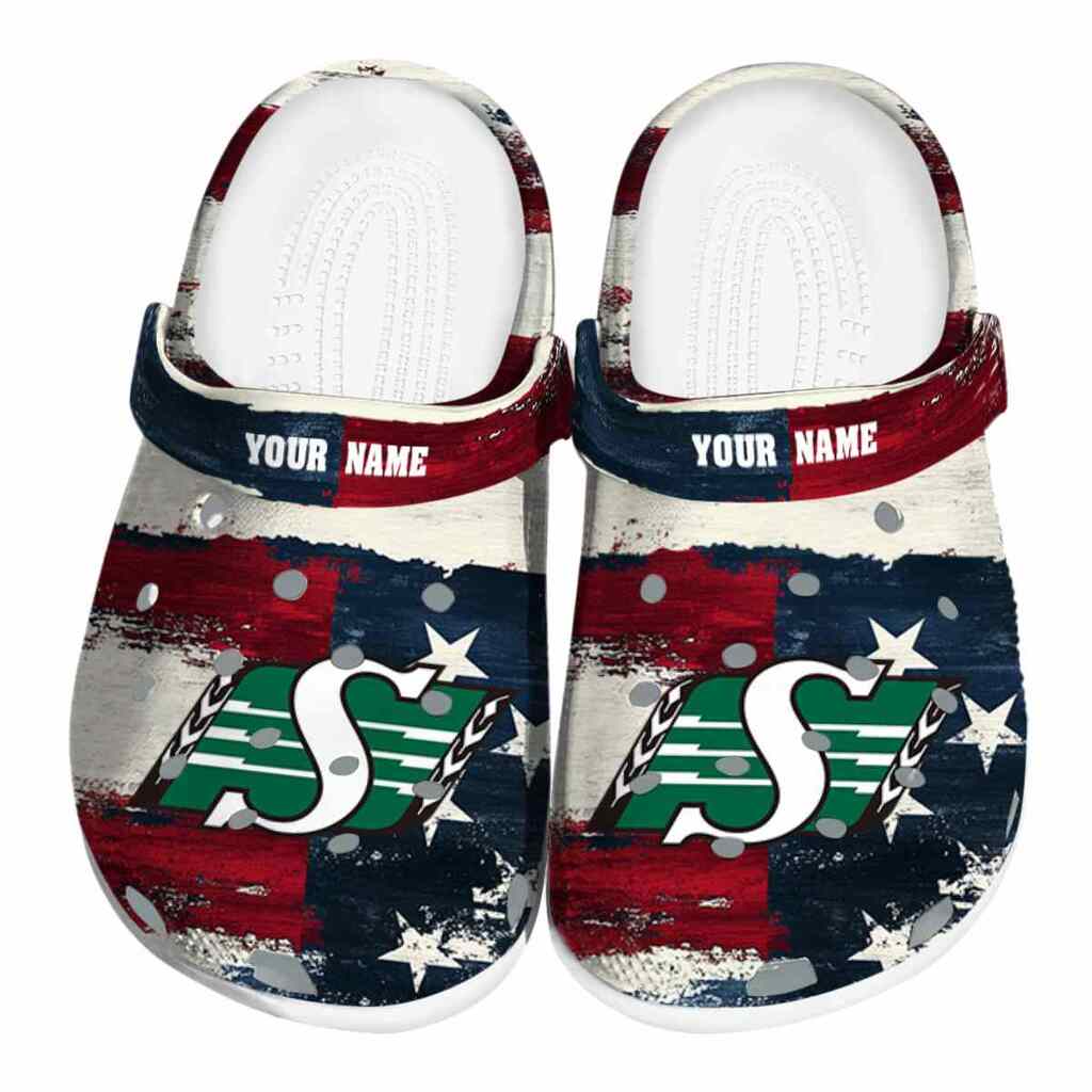 Personalized Saskatchewan Roughriders Patriotic Stripes ClogTVC1801773