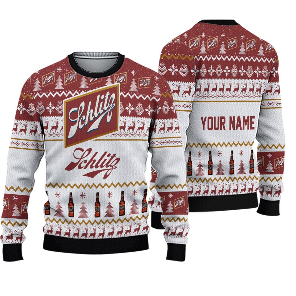Personalized Schlitz Beer Ugly Christmas Sweater Ugly Christmas 3D Sweater