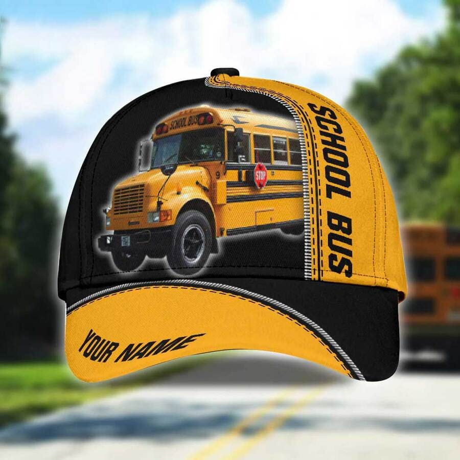 Personalized School Bus Drivers Classic Cap for Men, School Bus Background Hat for His Birthday Trucker Hats Custom Hats Gifts For Men & Women