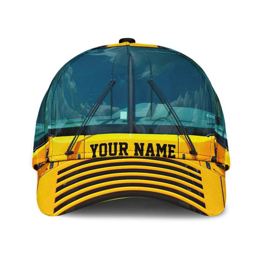 Personalized School Bus Drivers Classic Cap for Men, School Bus Background Hat for His Birthday Trucker Hats Custom Hats Gifts For Men & Women