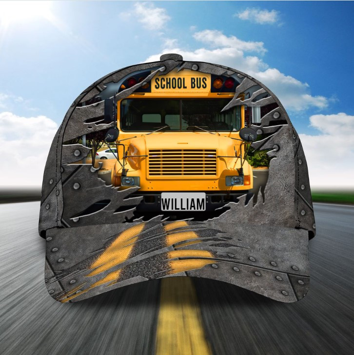 Personalized School Bus Drivers Classic Cap for Men, School Bus Background Hat for His Birthday Trucker Hats Custom Hats Gifts For Men & Women