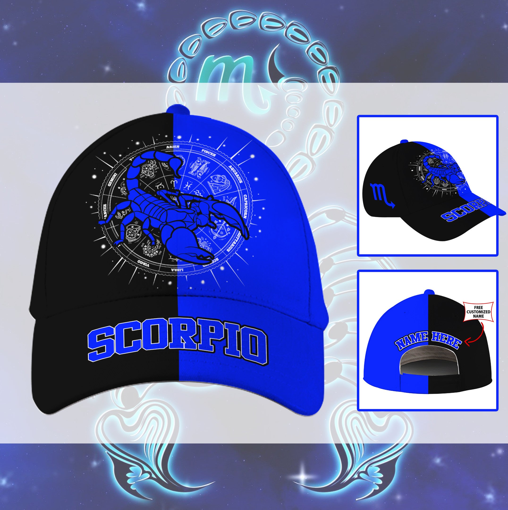 Personalized Scorpio Blue Zodiac Hat Classic Cap Trucker Hats Custom Hats Gifts For Men & Women