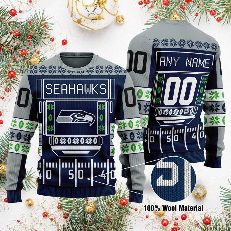 Personalized Seattle Football Christmas Ugly Sweater Sweatshirt