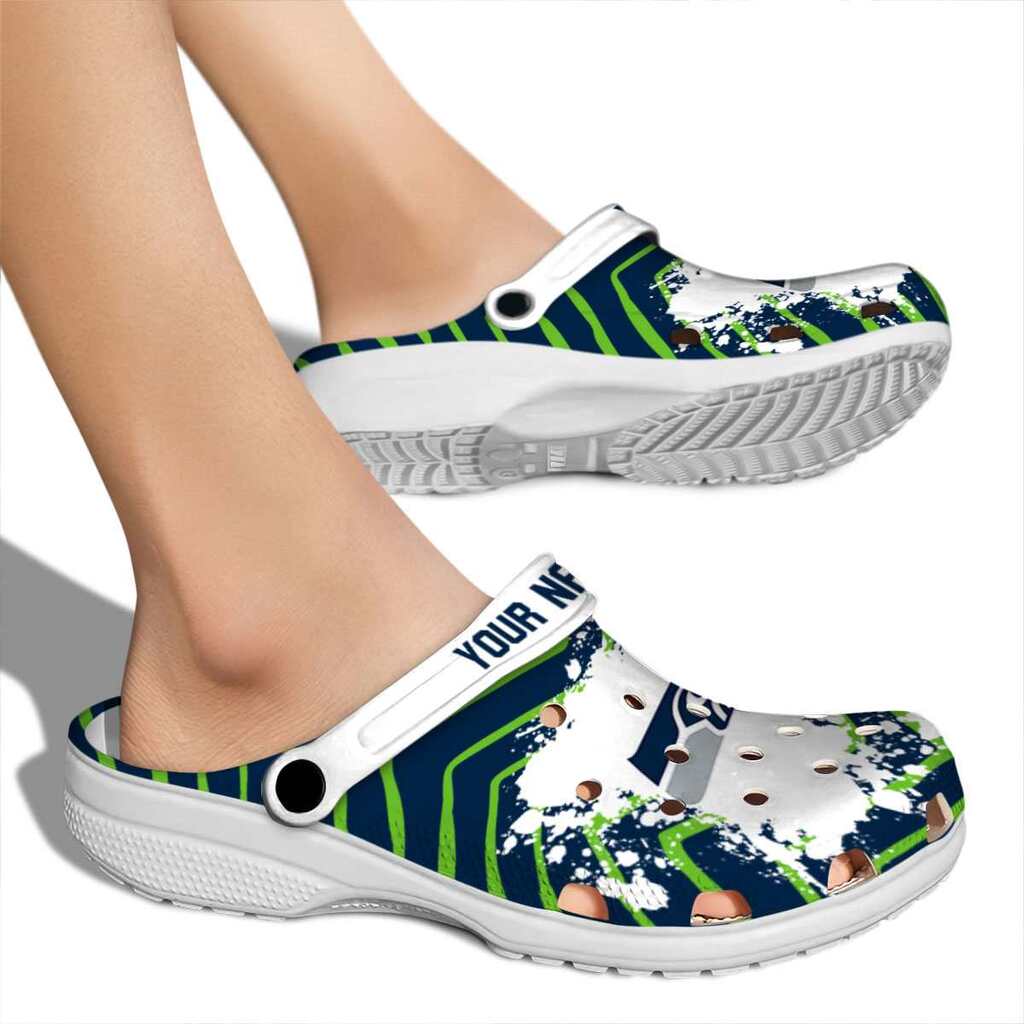 Personalized Seattle Seahawks Zigzag Paint Burst ClogTVC180139 - Image 2