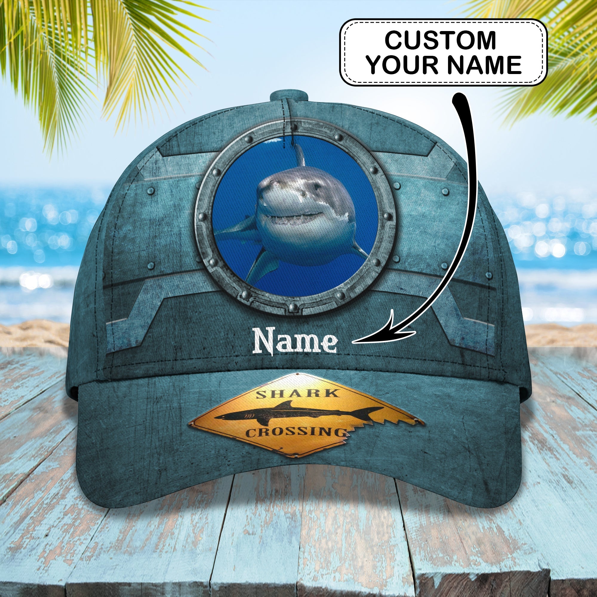 Personalized Shark Crossing Custom Classic Cap Trucker Hats Custom Hats Gifts For Men & Women