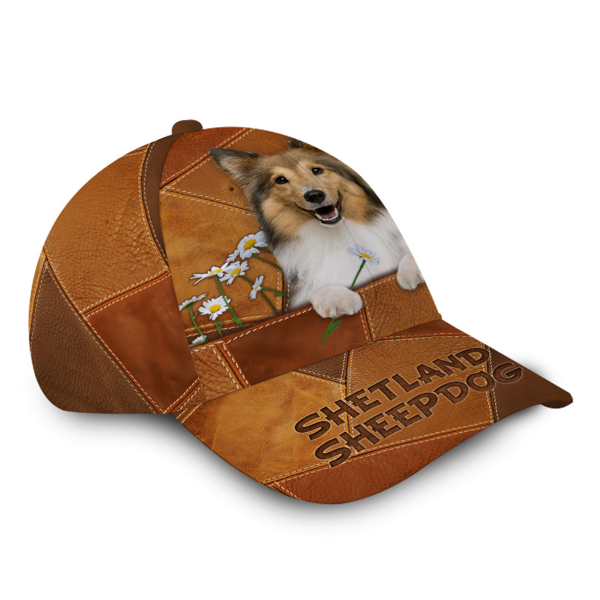 Personalized Shetland Sheepdog Dog Leather Hat Classic Cap Printed 3D Trucker Hats Custom Hats Gifts For Men & Women