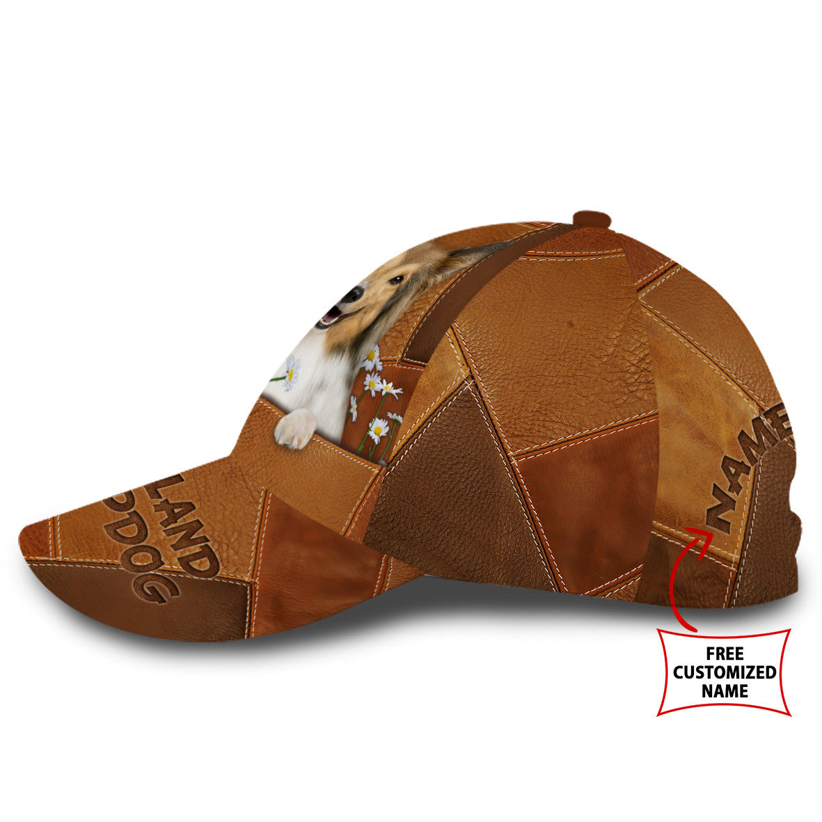 Personalized Shetland Sheepdog Dog Leather Hat Classic Cap Printed 3D Trucker Hats Custom Hats Gifts For Men & Women