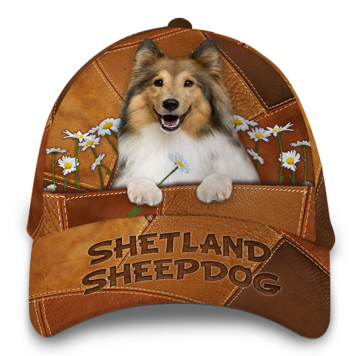 Personalized Shetland Sheepdog Dog Leather Hat Classic Cap Printed 3D Trucker Hats Custom Hats Gifts For Men & Women