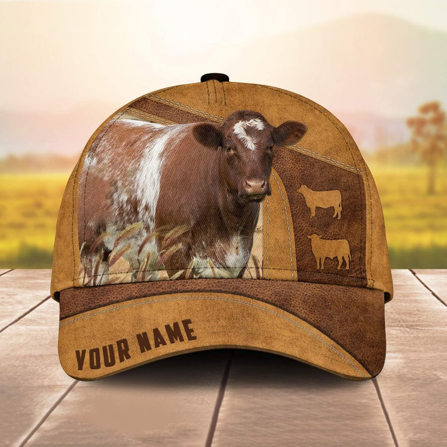 Personalized Shorthorn Cattle Hat for Farmer, Custom Name 3D Farmhouse Classic Cap Trucker Hats Custom Hats Gifts For Men & Women
