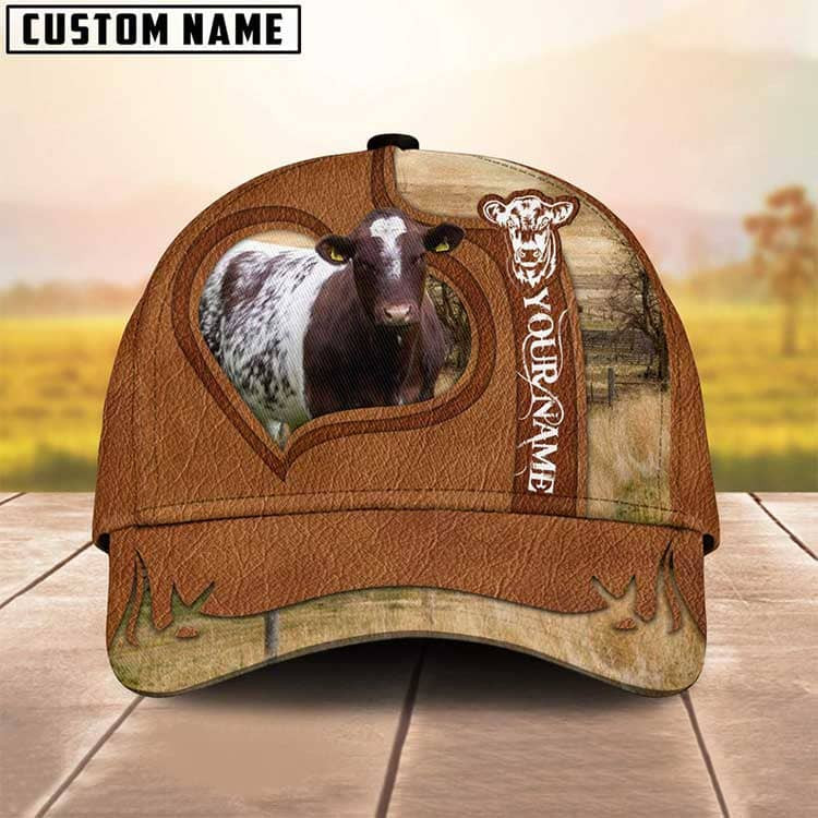 Personalized Shorthorn Cattle Hat for Farmer, Custom Name 3D Farmhouse Classic Cap Trucker Hats Custom Hats Gifts For Men & Women