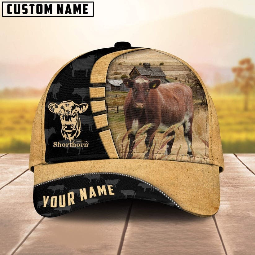 Personalized Shorthorn Cattle Hat for Farmer, Custom Name 3D Farmhouse Classic Cap Trucker Hats Custom Hats Gifts For Men & Women