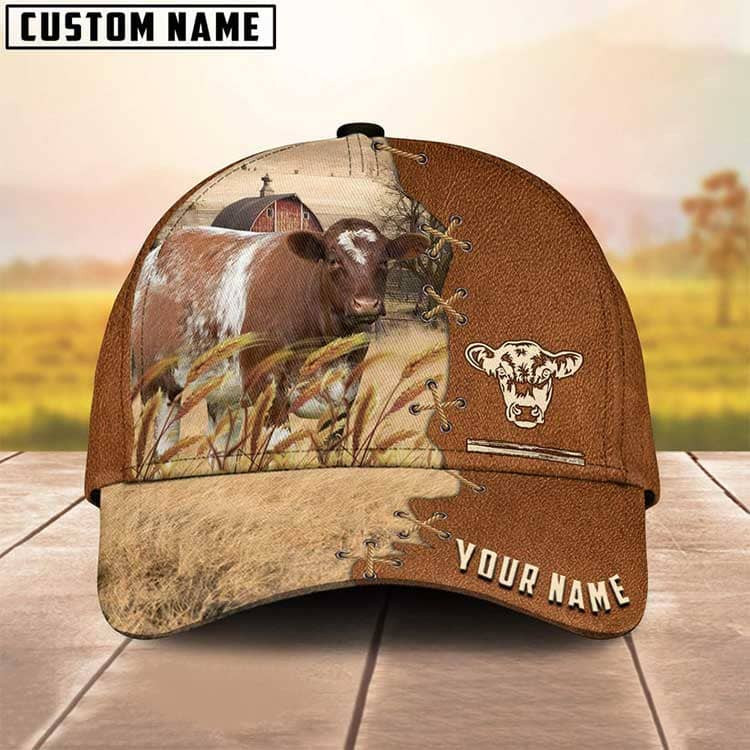 Personalized Shorthorn Cattle Hat for Farmer, Custom Name 3D Farmhouse Classic Cap Trucker Hats Custom Hats Gifts For Men & Women