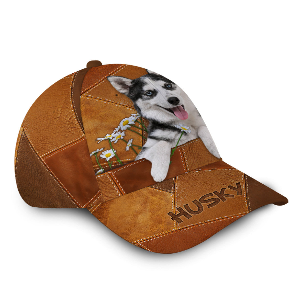 Personalized Sibir Husky Dog Leather Hat Classic Cap Printed 3D Trucker Hats Custom Hats Gifts For Men & Women