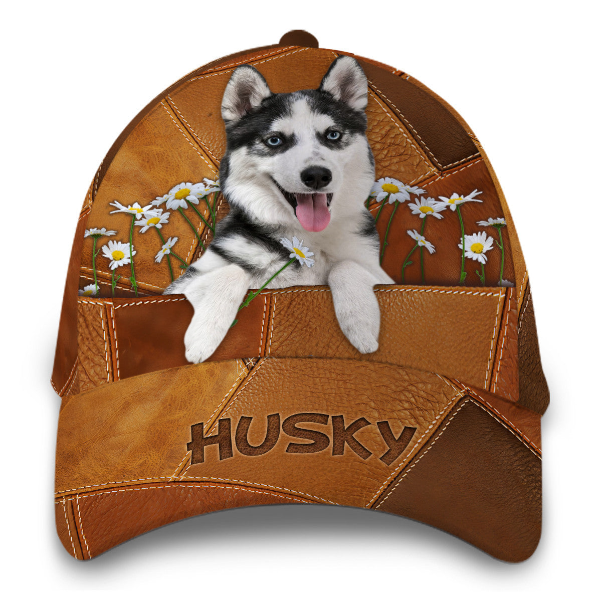 Personalized Sibir Husky Dog Leather Hat Classic Cap Printed 3D Trucker Hats Custom Hats Gifts For Men & Women