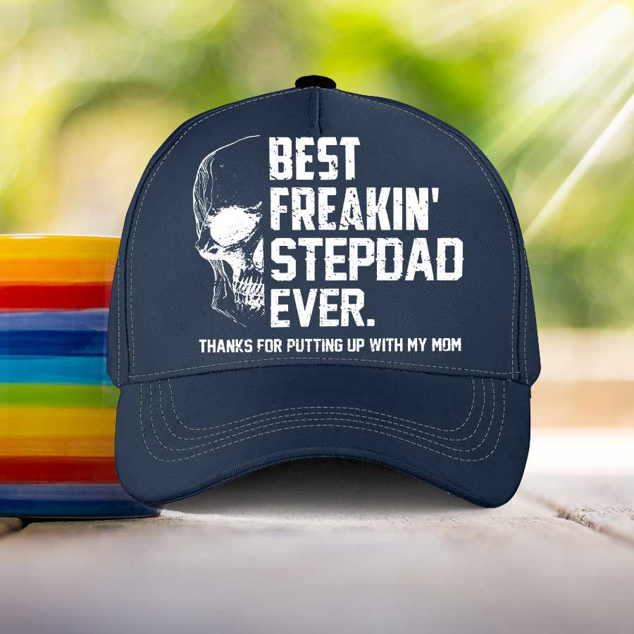 Personalized Skull Best Step Dad Ever Classic Cap for Father's Day Stepped up Dad Hats Trucker Hats Custom Hats Gifts For Men & Women