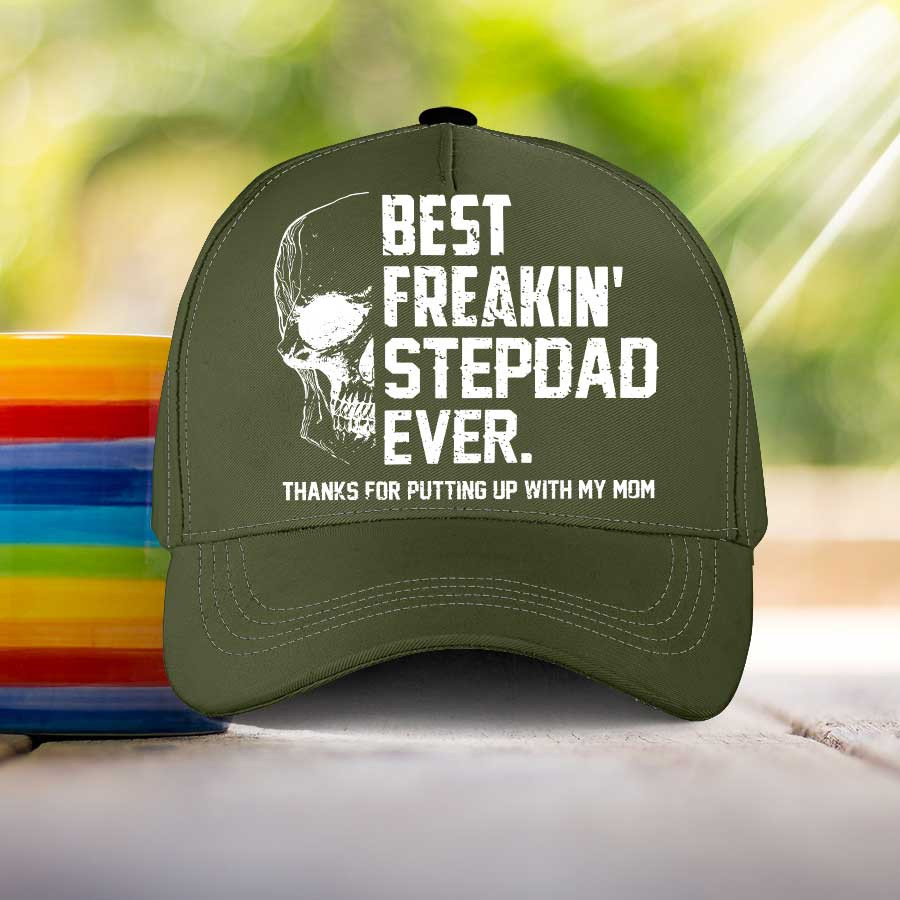 Personalized Skull Best Step Dad Ever Classic Cap for Father's Day Stepped up Dad Hats Trucker Hats Custom Hats Gifts For Men & Women