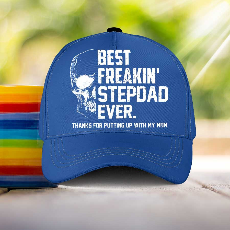 Personalized Skull Best Step Dad Ever Classic Cap for Father's Day Stepped up Dad Hats Trucker Hats Custom Hats Gifts For Men & Women