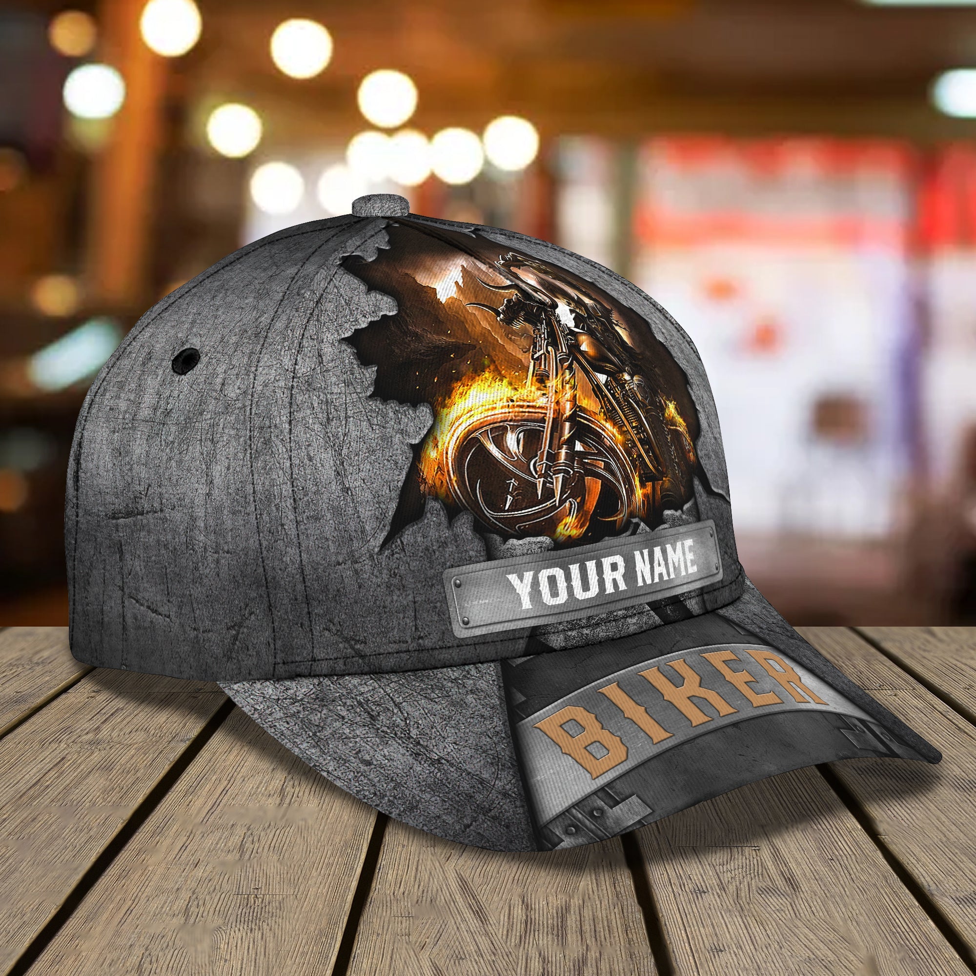 Personalized Skull Biker Cap - Custom Classic Style Trucker Hats Custom Hats Gifts For Men & Women