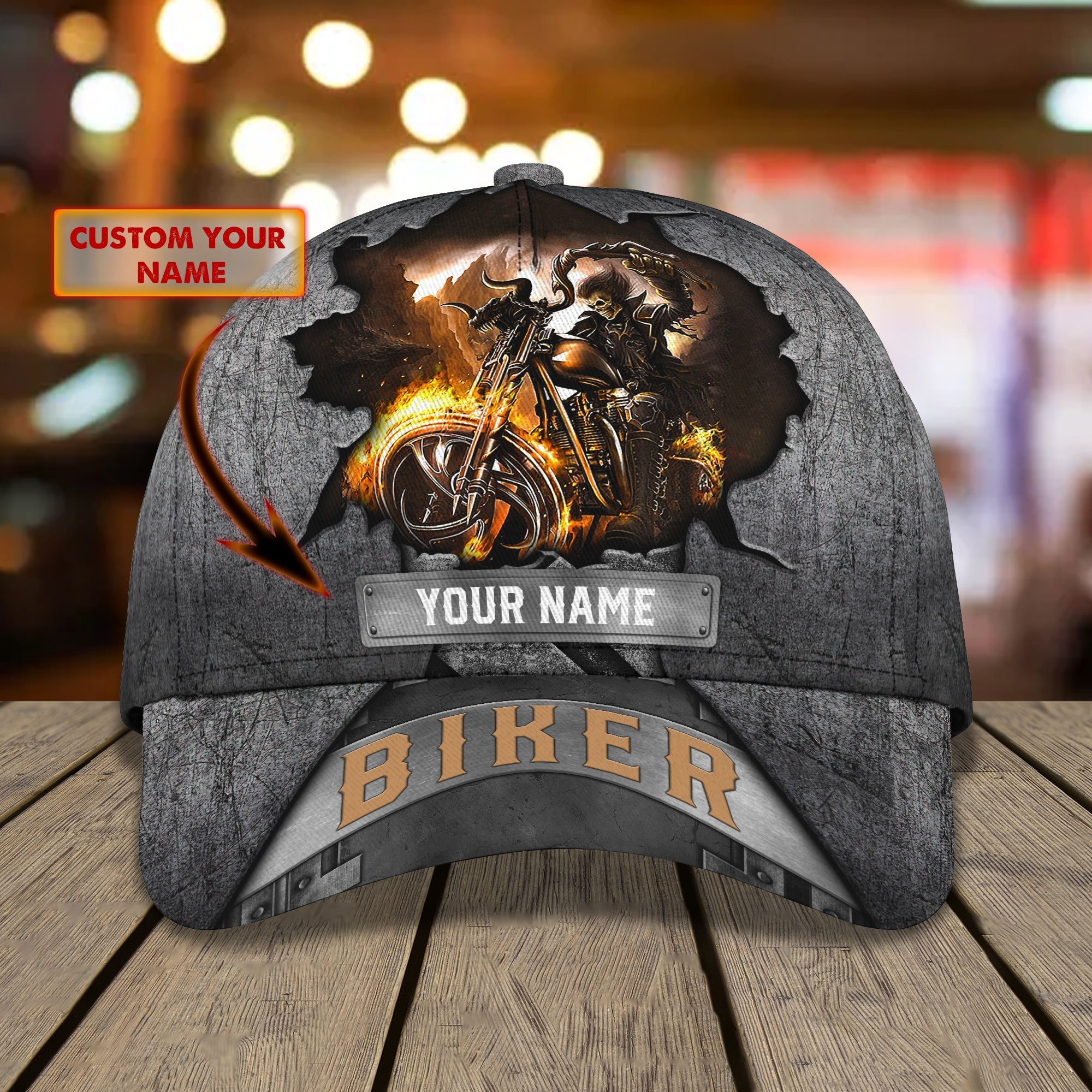 Personalized Skull Biker Cap - Custom Classic Style Trucker Hats Custom Hats Gifts For Men & Women