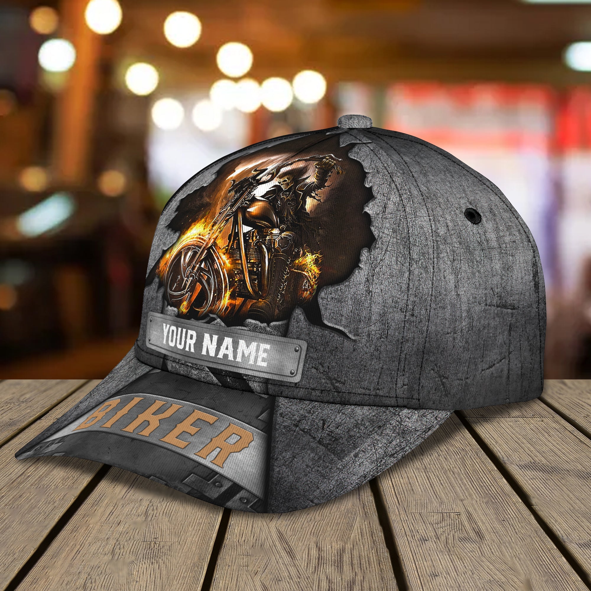 Personalized Skull Biker Cap - Custom Classic Style Trucker Hats Custom Hats Gifts For Men & Women