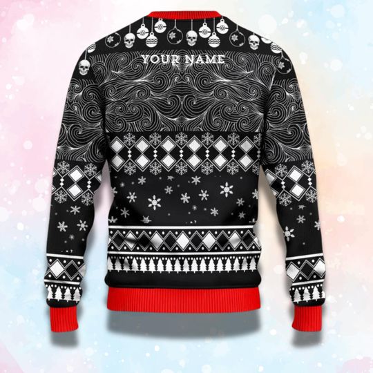 Personalized Skull Ugly Christmas Sweater, Custom Photo and Name, Gothic Fair Isle Unisex Holiday Jumper - Image 10
